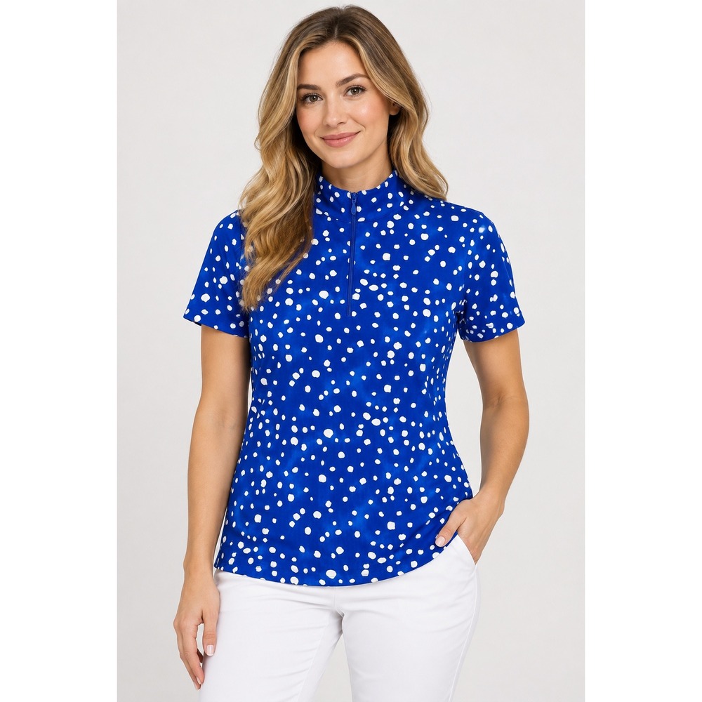 IBKUL Golf Shirt Womens Small Blue Polka Dot UPF 50+ Cooling Quarter Zip Top